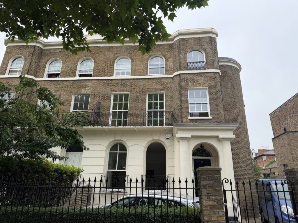 Curved sash windows reglazed on a Grade 2 listed house in St John’s Wood, London NW8
